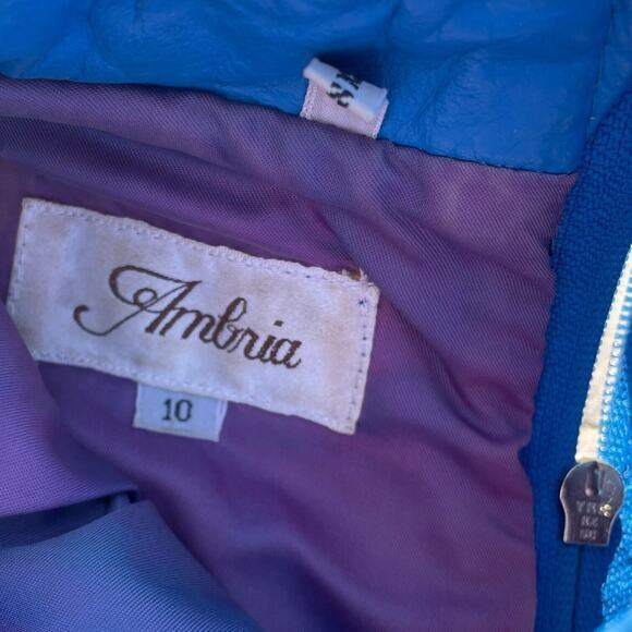 Vintage 80s Ambria Blue Leather Fitted Sleeveless High Neck‎ Dress Size 10 - Picture 12 of 13